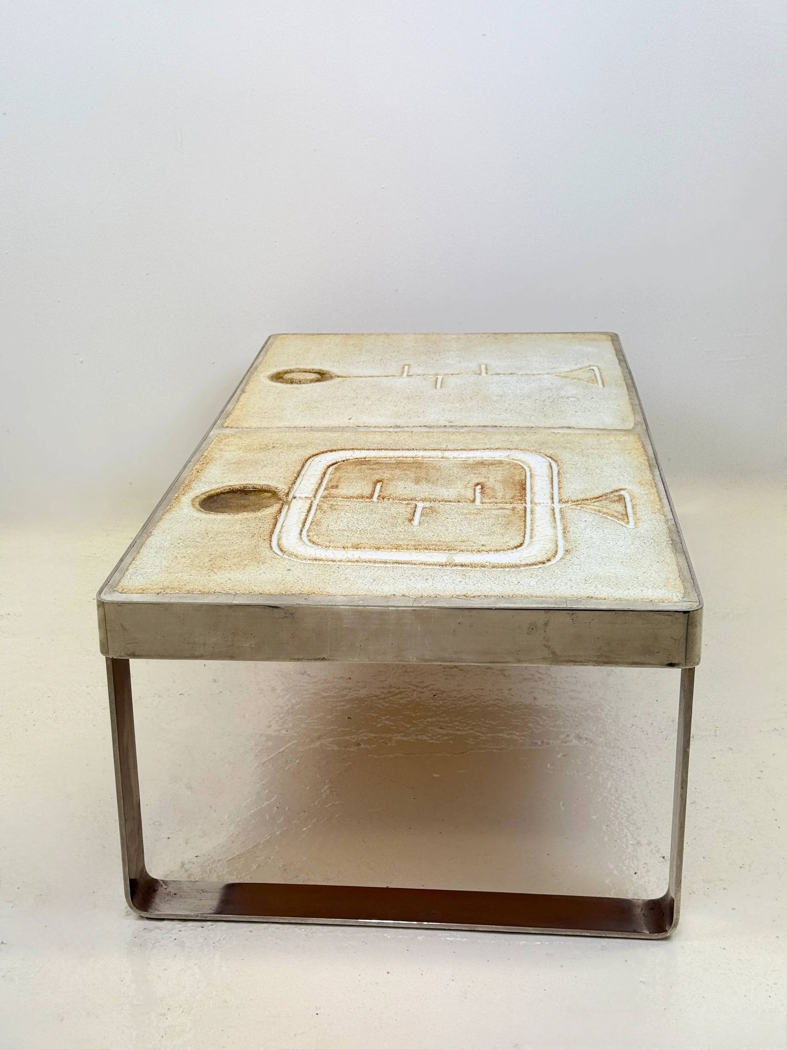 Table basse céramique / chrome — Jean Gregorieff, France, 1970s
