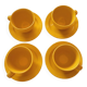 4 yellow cups and saucers