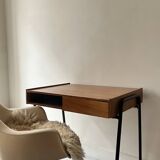 Desk in wood and black metal design 1950