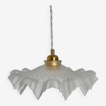 Vintage serrated pendant light in translucent glass