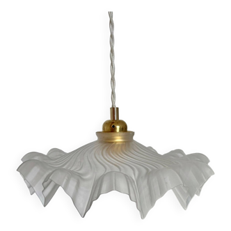 Vintage serrated pendant light in translucent glass