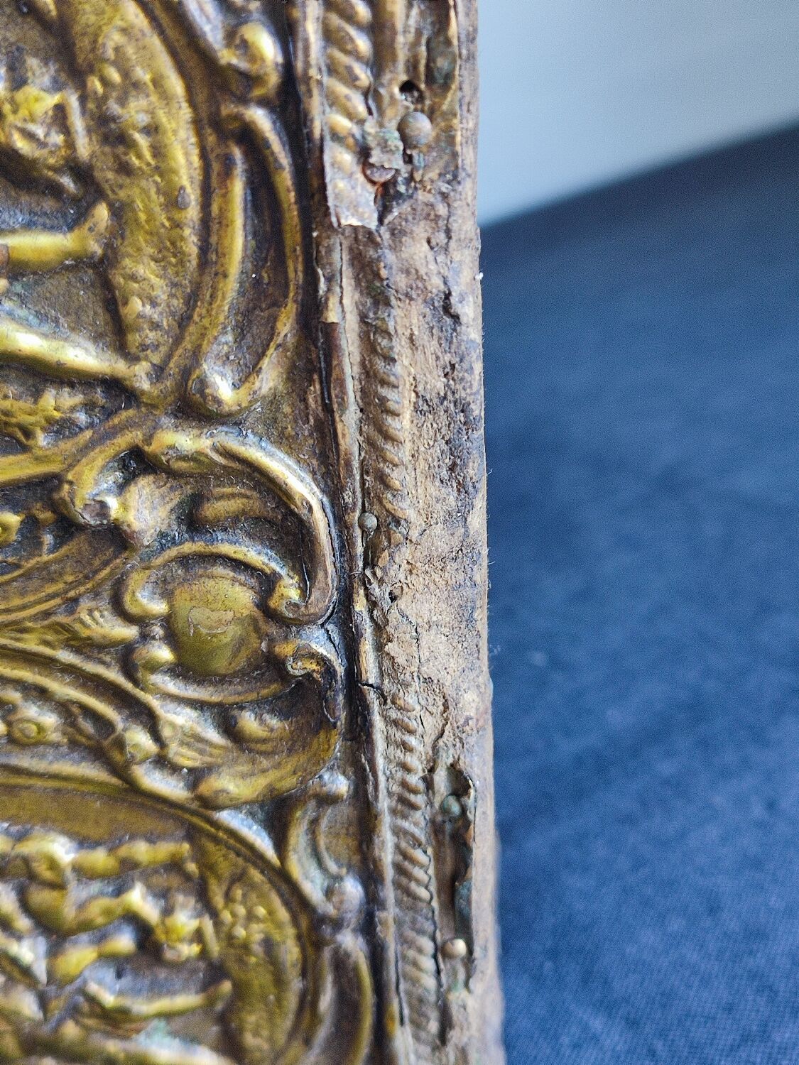 Old wooden box/casket covered with brass