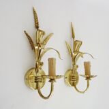Pair of vintage golden wheat ear wall sconces Maison Masca Florence