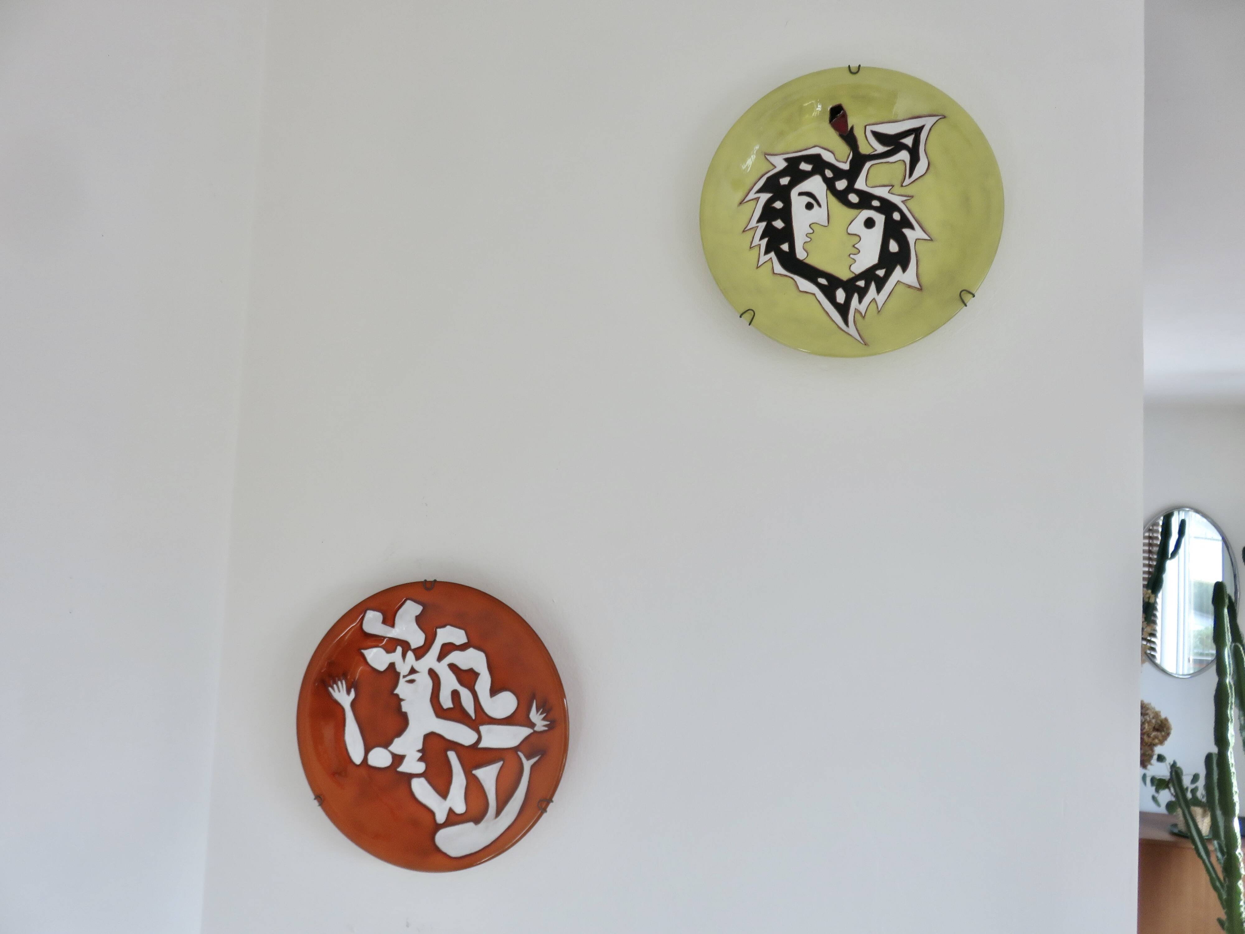 Jean Lurçat 2 enamelled ceramic plates, signed, Sant Vicens edition