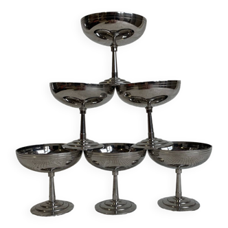 Set of 6 vintage stainless steel sorbet cups, high size