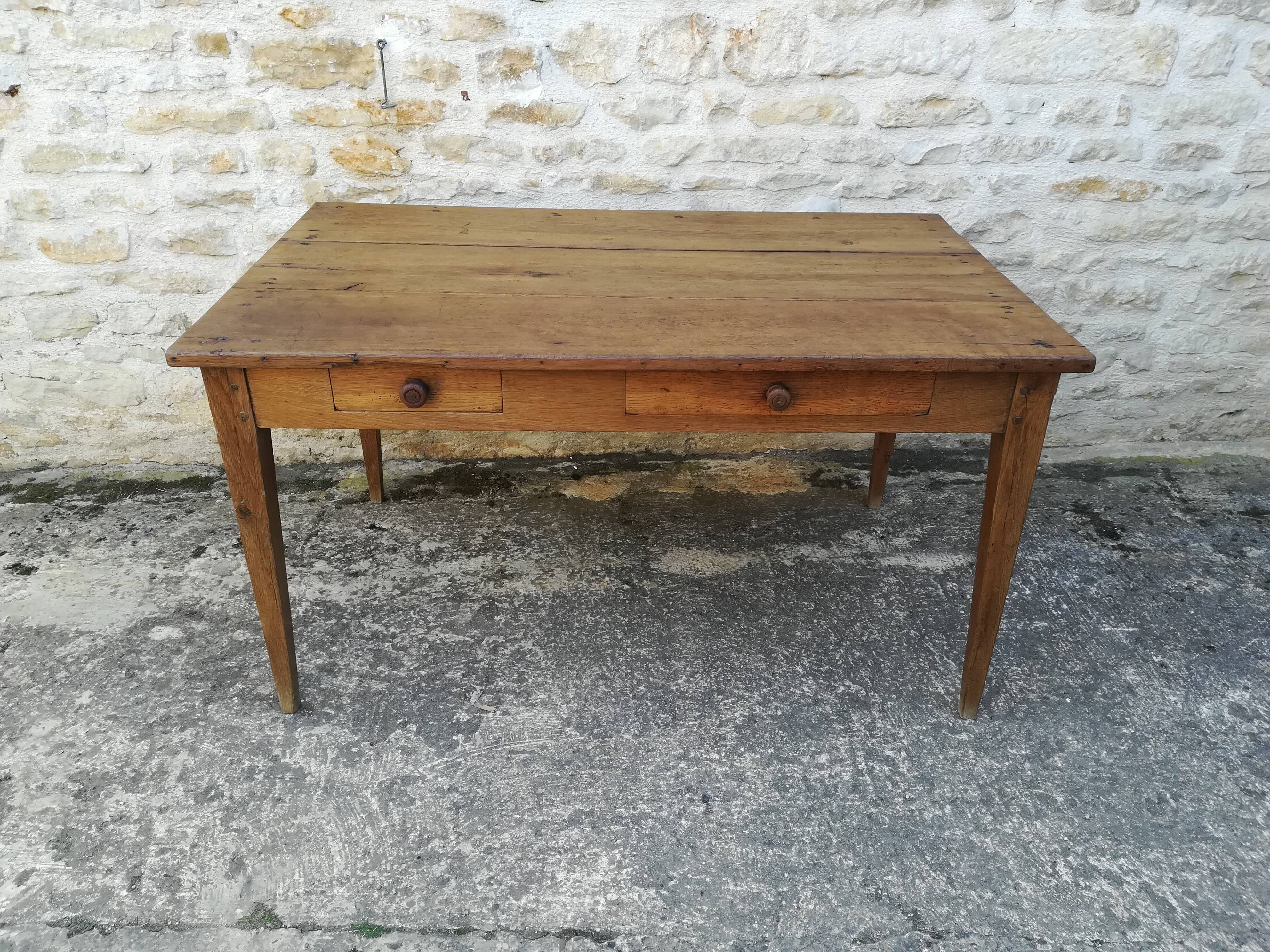 Oak farmhouse table two drawers