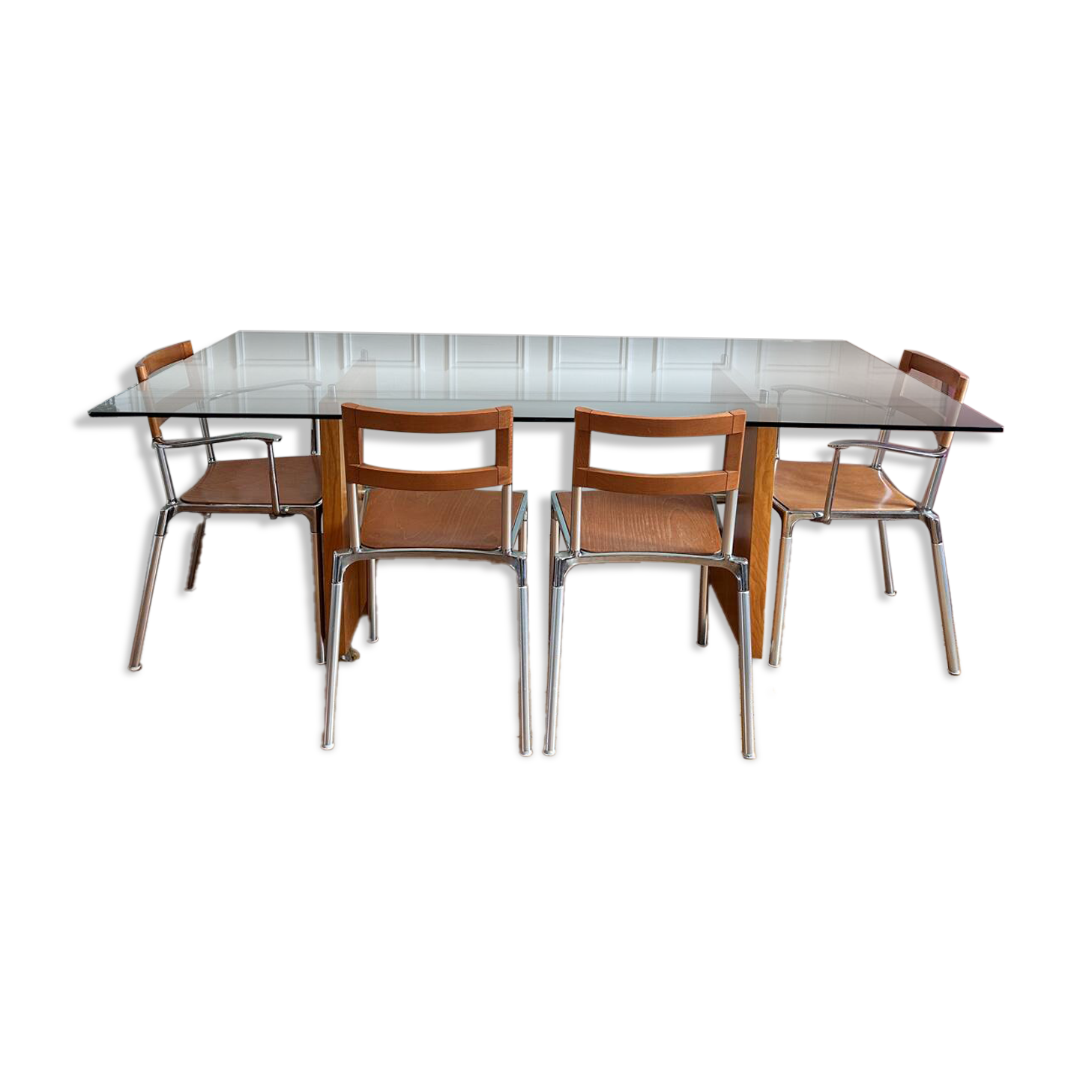 Italian architect's table Segis, 14 mm glass / wood / steel, fine year