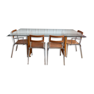 Italian architect's table Segis, 14 mm glass / wood / steel, fine year