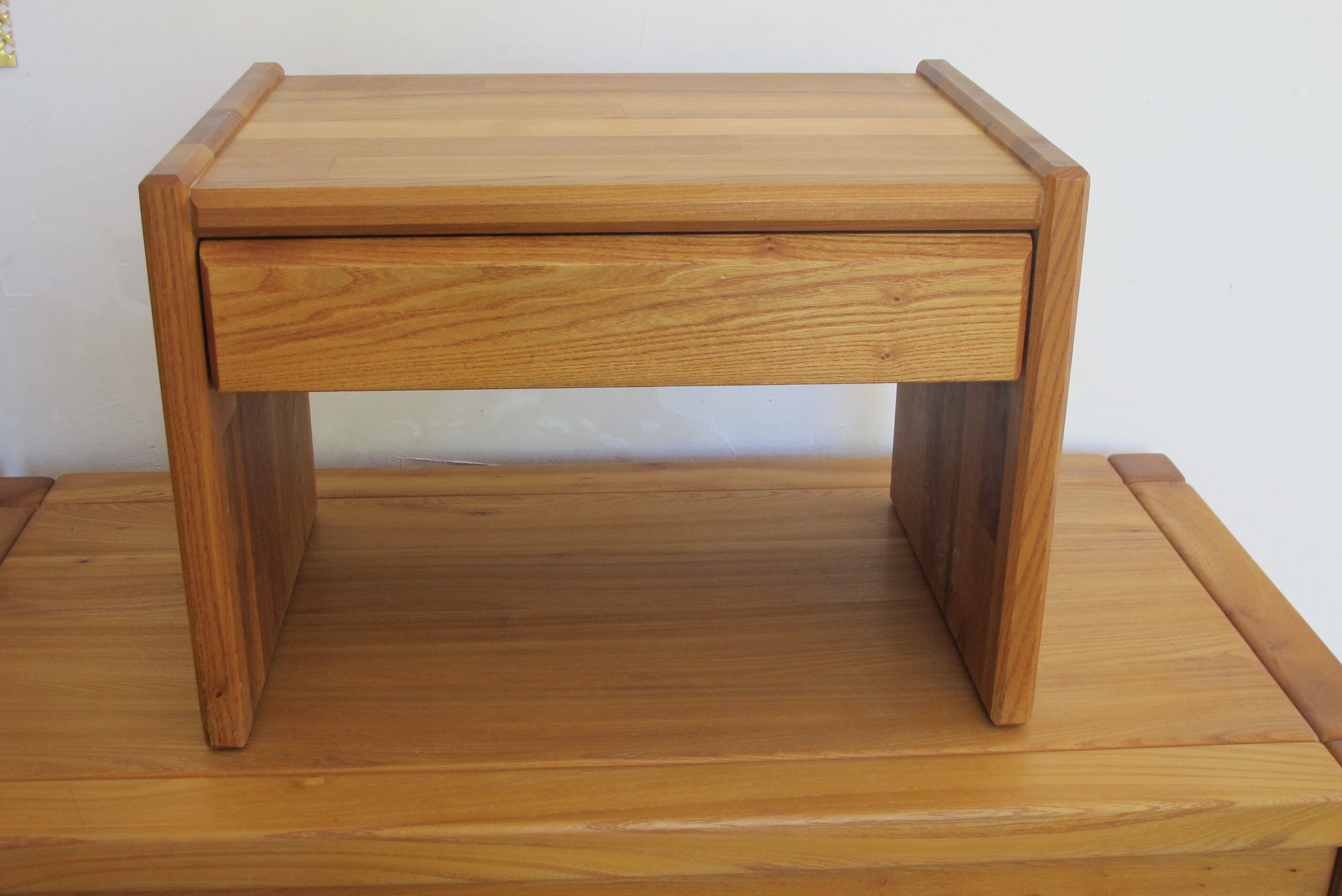 Pair of bedside tables, Seltz house, 1970s, solid elm