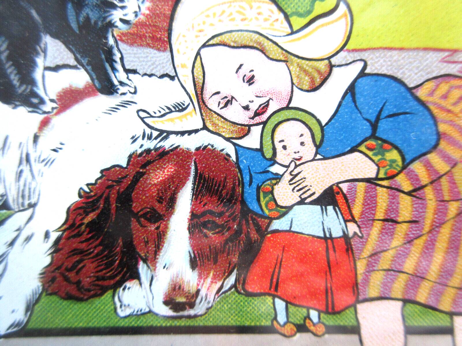 Framed engraving: The Children of Holland, Dog and Cat