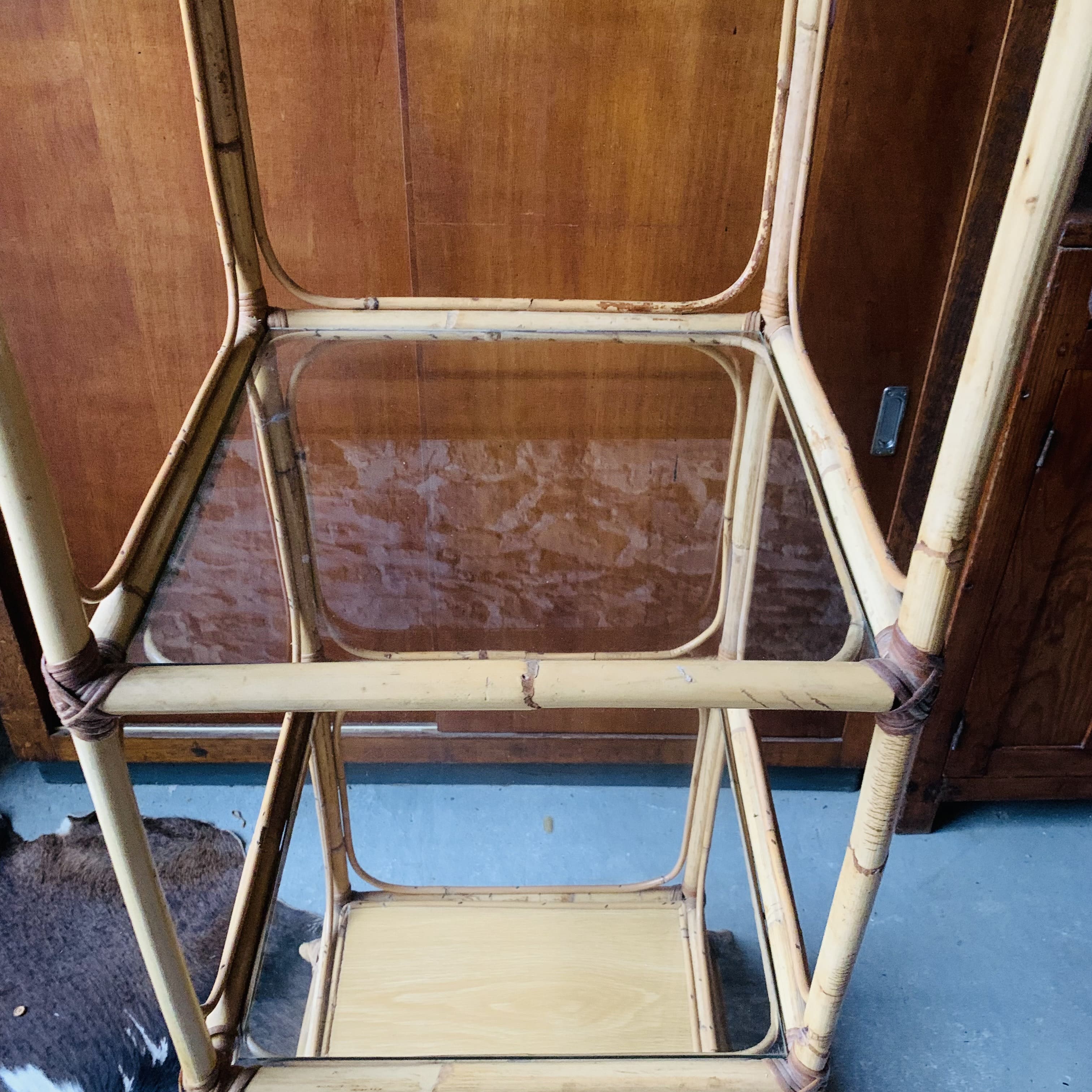 Vintage rattan and glass shelf