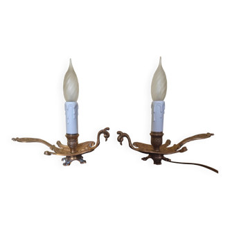 Pair of bedside lamps in chiselled bronze - bird shape -