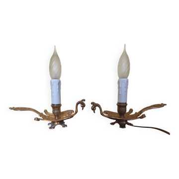 Paire de lampes de chevet en bronze ciselé- forme d'oiseau -