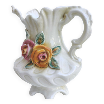 Vase italien céramique décor fleurs forme de cruche