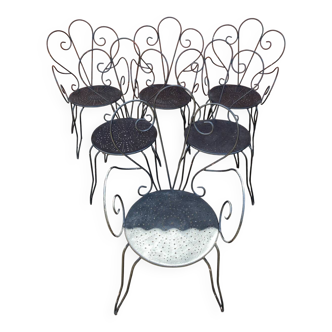 Salon De Jardin Ancien 4 Fauteuils + 2 Chaises Fer Forgé Noir Vintage