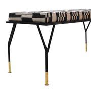 Modern Black Lacquered Iron and Patterned Fabric, 1970s Italian Stool