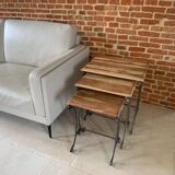 Set of 3 wooden/wrought iron nesting tables