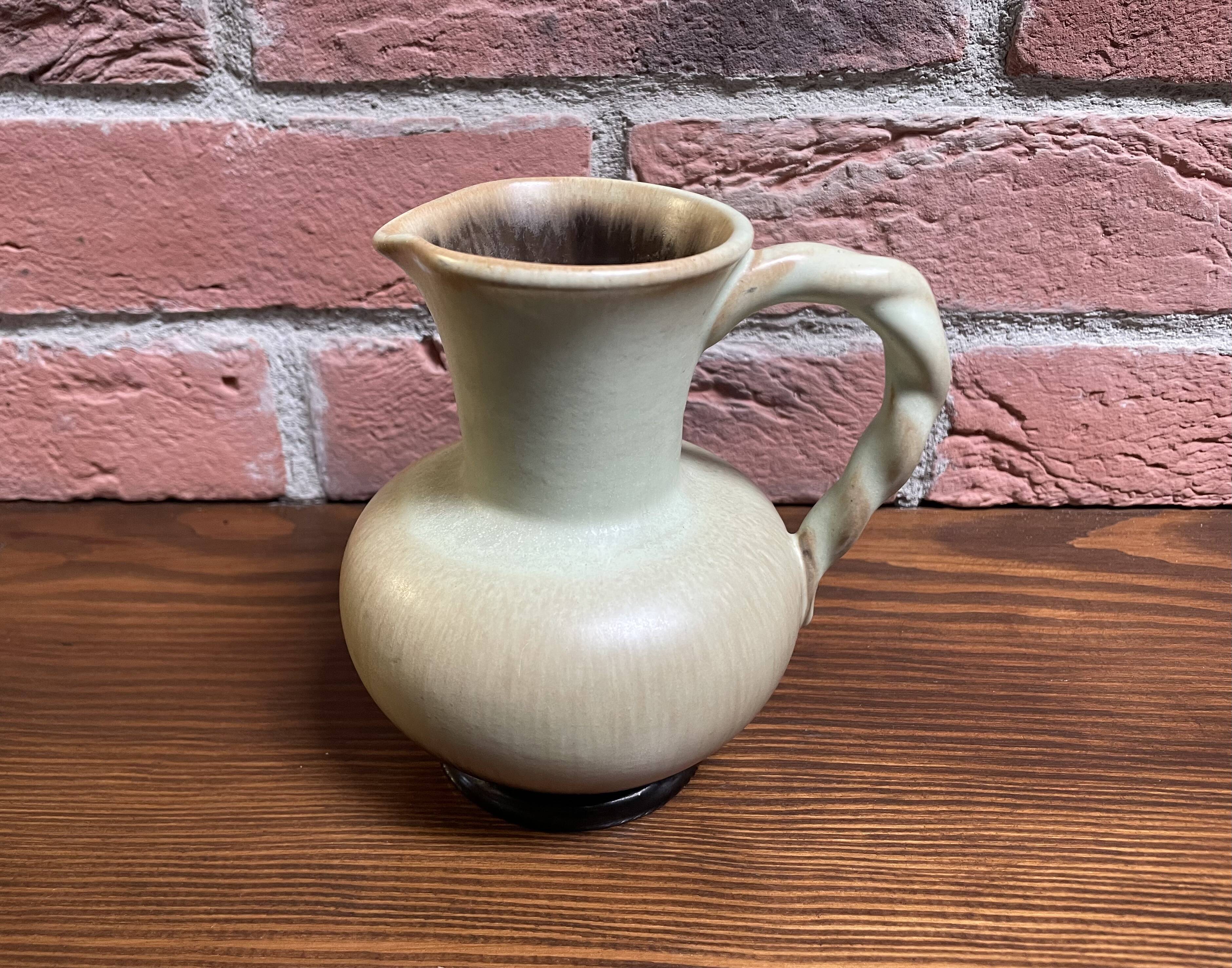 Carstens Tönnieshof Jug Model 422 with Twisted Handle, Tea Green and Brown West German Art Pottery