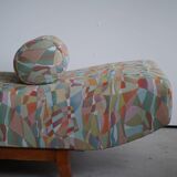 Art Deco bench, reupholstered in vintage fabric, Danish cabinetmaker, 1940s.