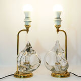 Lampes vintage françaises en cristal et laiton