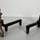 Pair of Chiselled Bronze and Wrought Iron Chenets in Louis XV Style