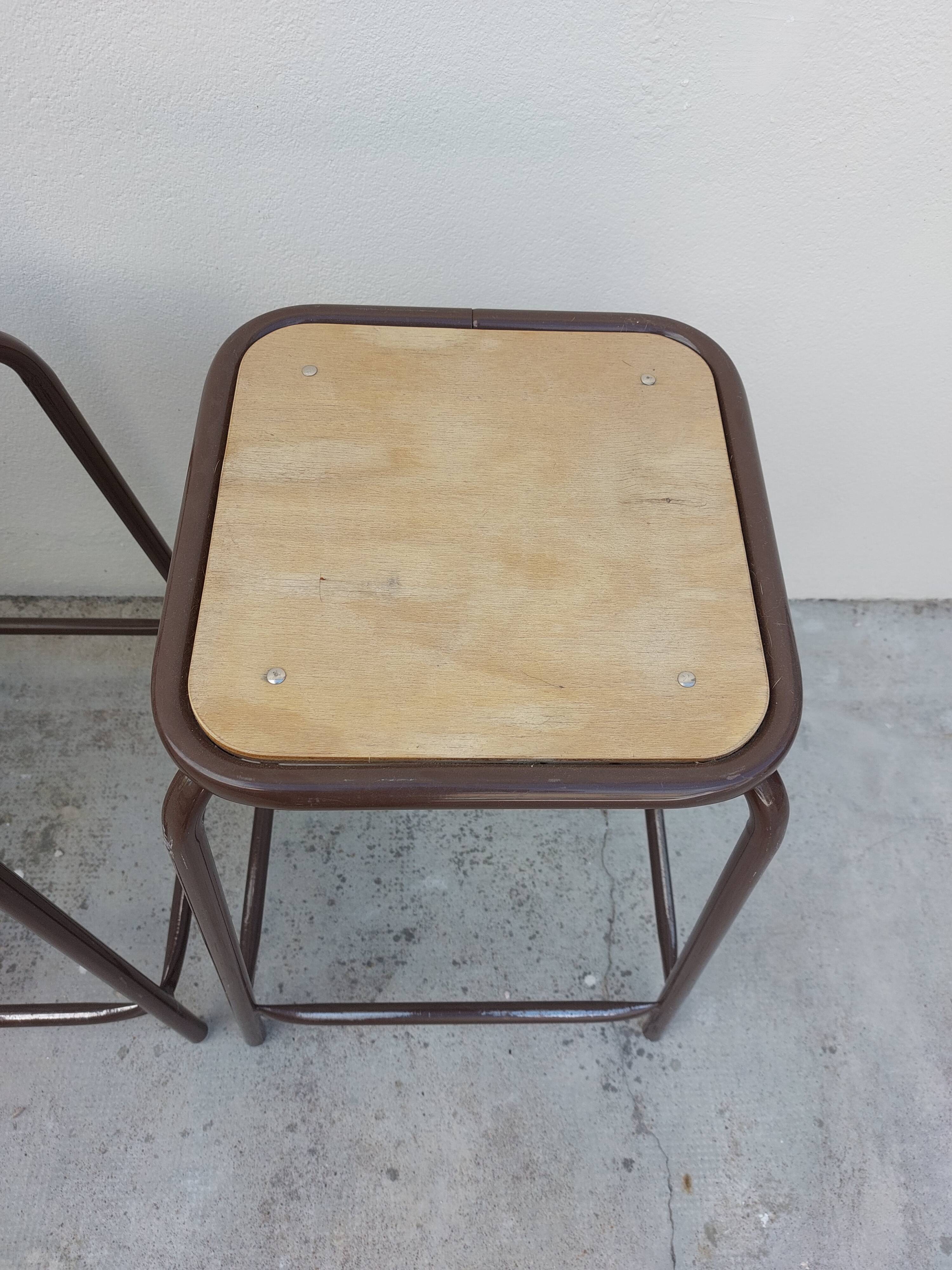 Series of 6 old workshop iron stools 1980