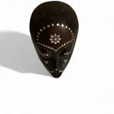 Africa mask in shell wood inlaid Ivory Coast Baoulé African art 1989 old vintage