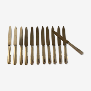 Lot de 12 couteaux de métal argenté vieux paris cluny 1960