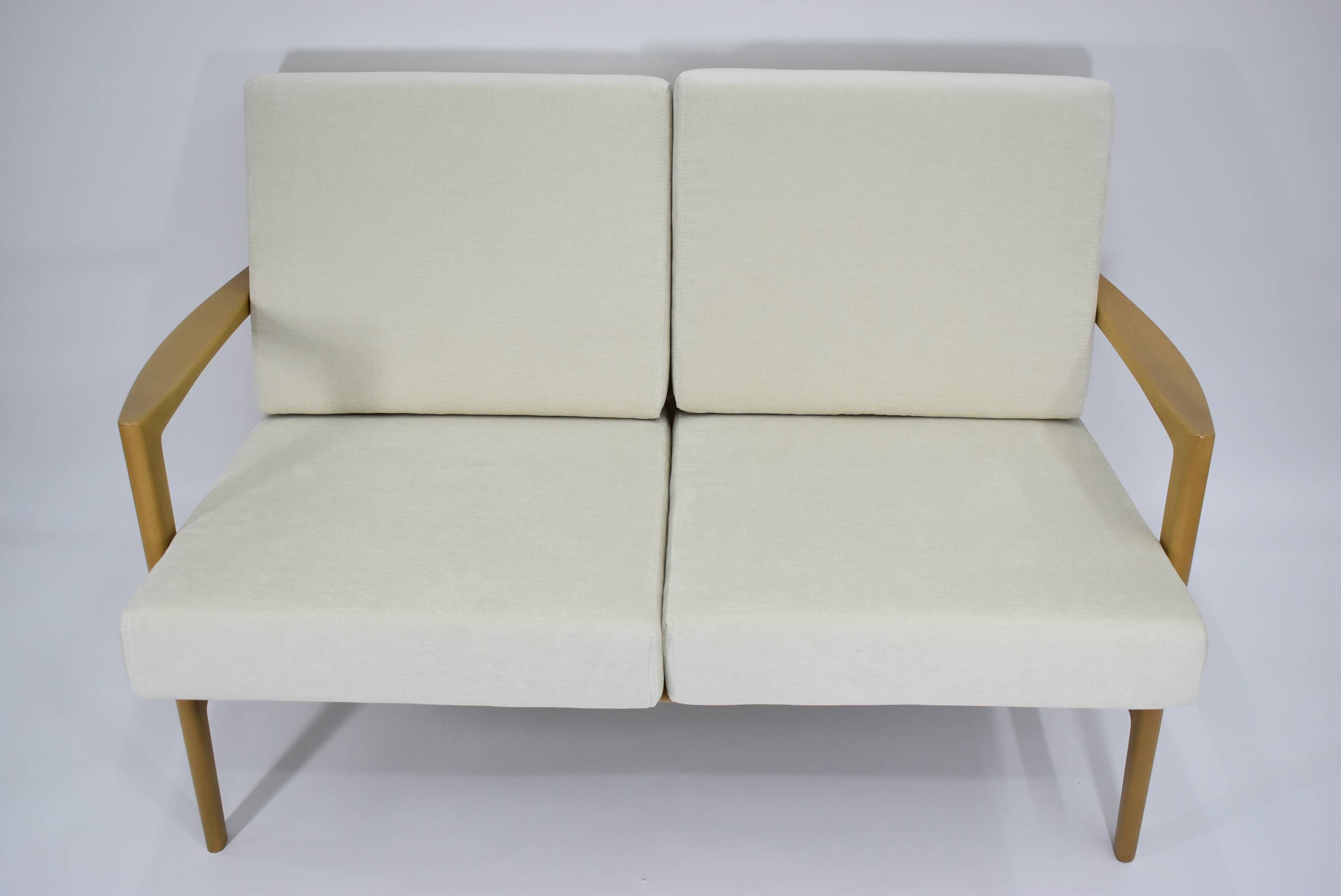 Original restored two-seater Sofa, cream, teak, 1960s