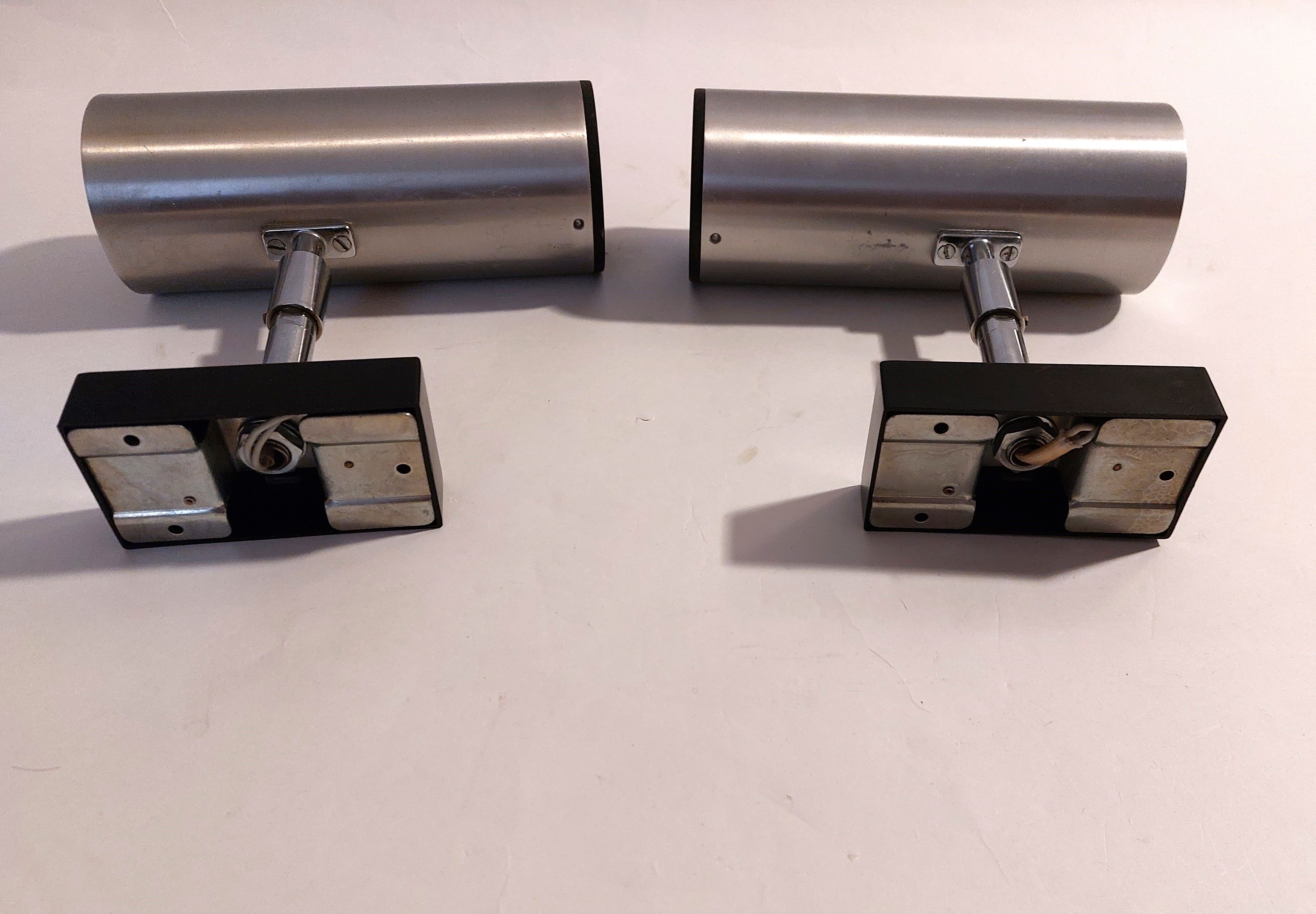 Pair of brushed aluminum wall lamps Staff 1970