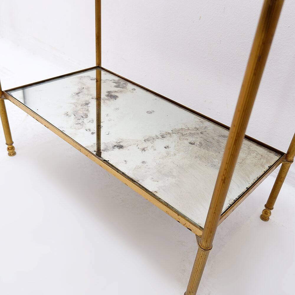 Two-tier side table with eglomisé mirror by Maison Jansen, French.