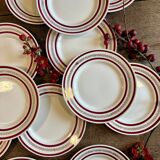 Set of 12 antique Gien red and gold dinner plates.