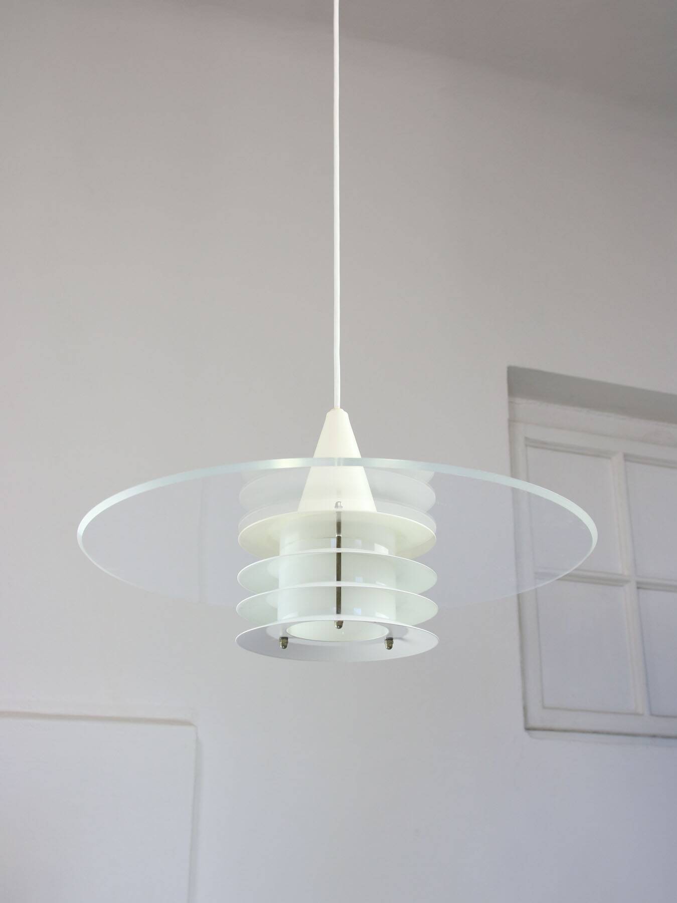 Scandinavian Duett Plexiglas and Metal Pendant Lamp from Landskrona Sweden