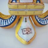 Fleur-de-lis shaped vase, glazed ceramic, Brittany, Quimper, Breton ermines, character