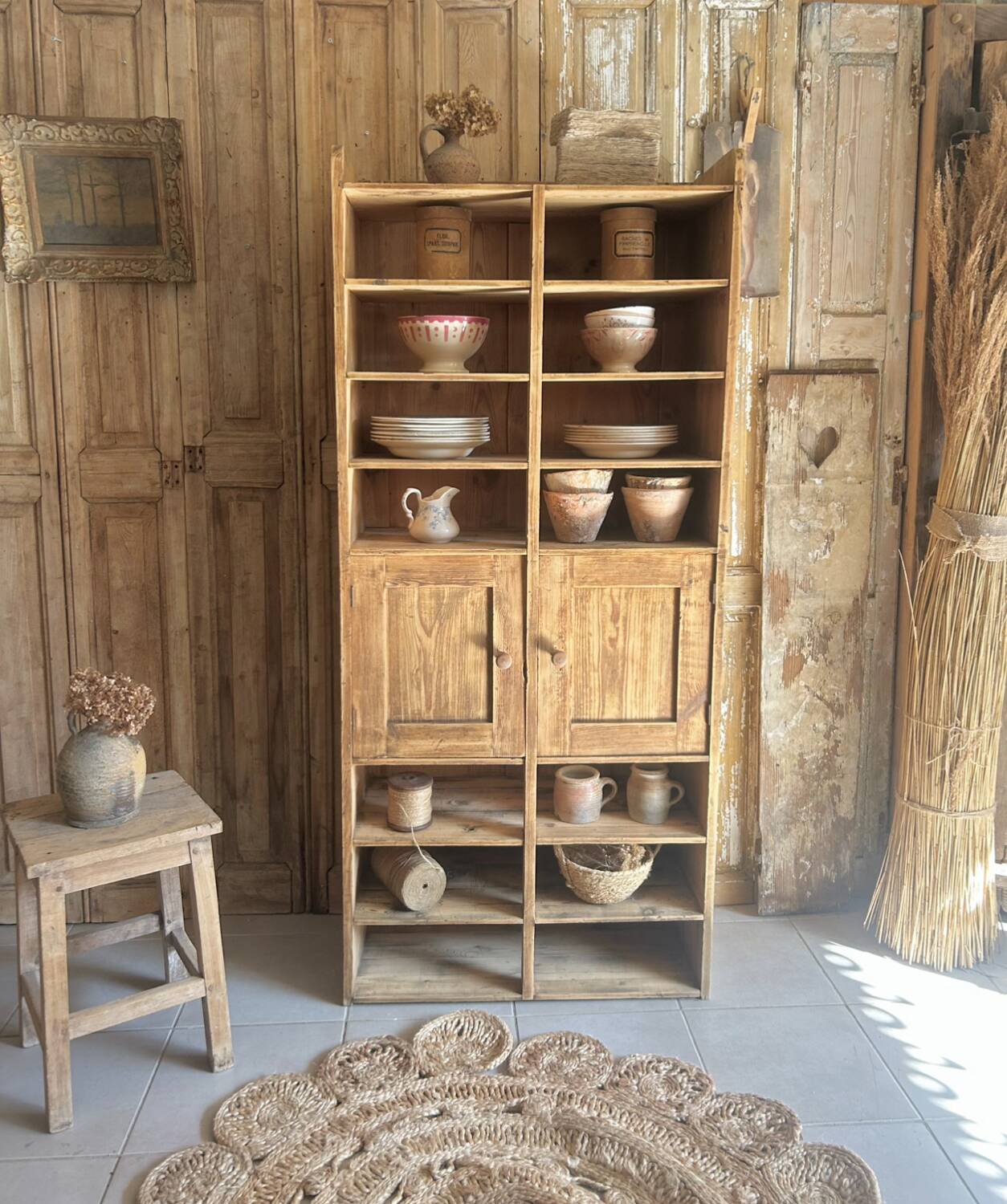 Antique workshop cabinet with compartments and doors