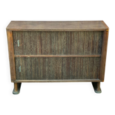 Vintage silk bank Lyonnais buffet with sliding wooden doors.