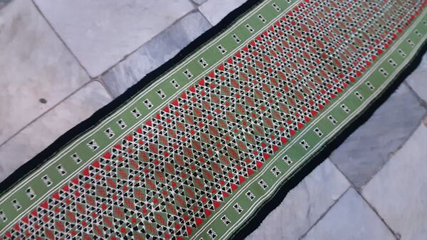 Tapis Kilim marocain De Couloir Berbère Vert En Laine Fait À La Main 60x200cm
