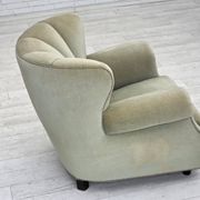 Fauteuil relax danois des années 1970, velours d'ameublement vert clair