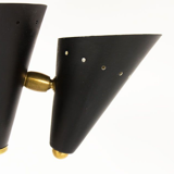 Pair of Italian chandeliers in brass and metal lacquered black