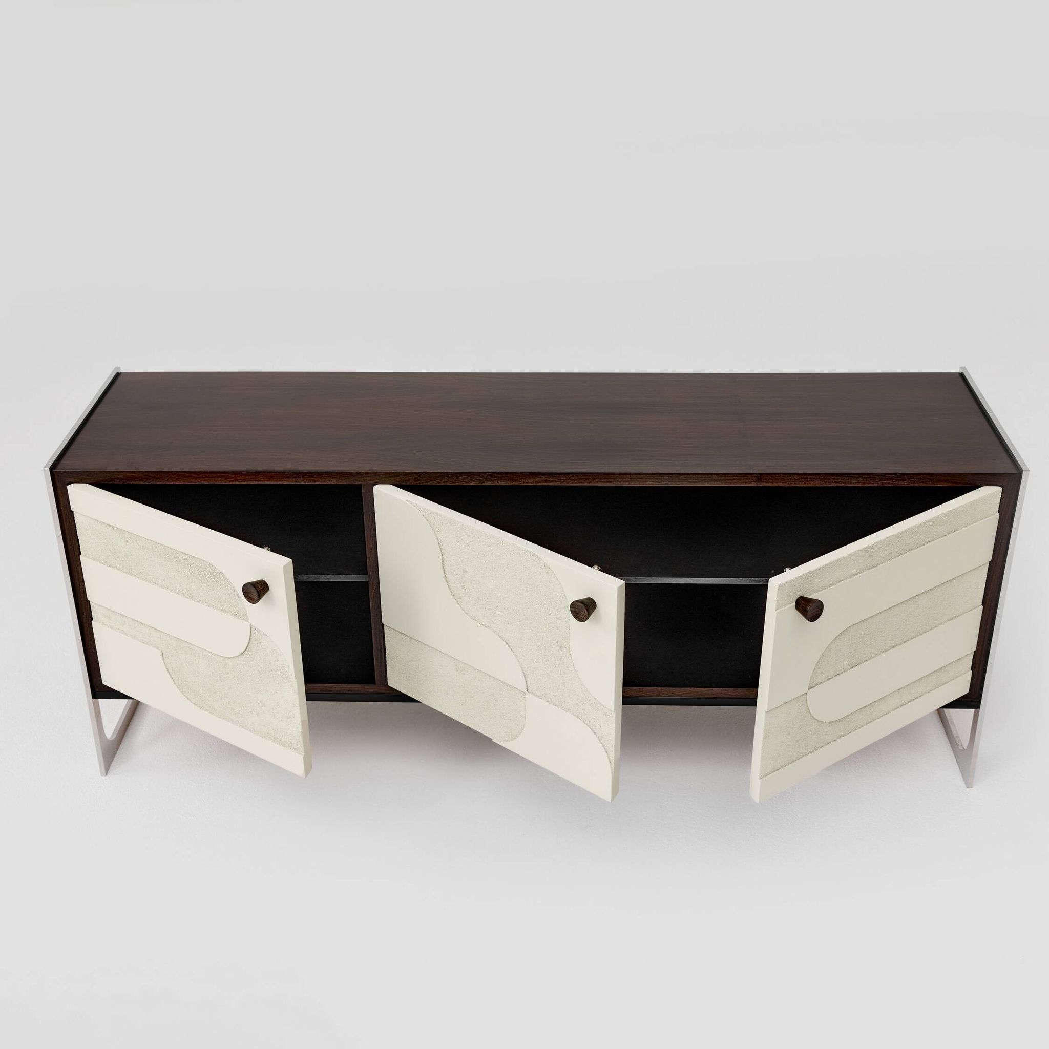 Vintage sideboard with handmade relief surface, metal, Germany, 1960s