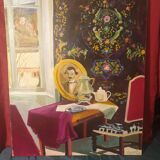 Very original naive painting interior scene dated and signed