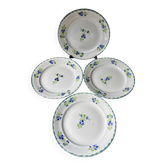 Set of 4 antique dessert plates, Terre de Fer floral pattern.
