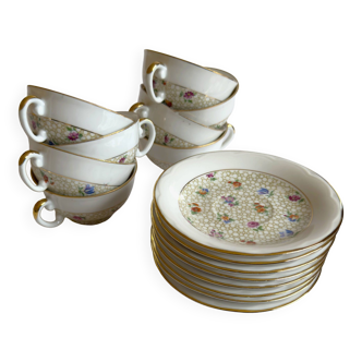 Service of 8 coffee cups and 8 porcelain dishes SFP Société Française de Porcelaine