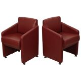 Vintage Couple Red Sofas Armchairs High Quality Faux Leather