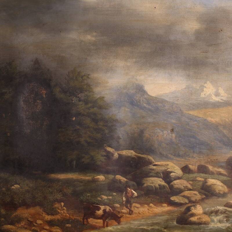 Peinture italienne, paysage signé et daté de 1846.