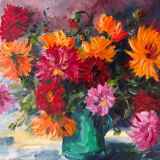 Oil on canvas "Dahlias", 1990s
