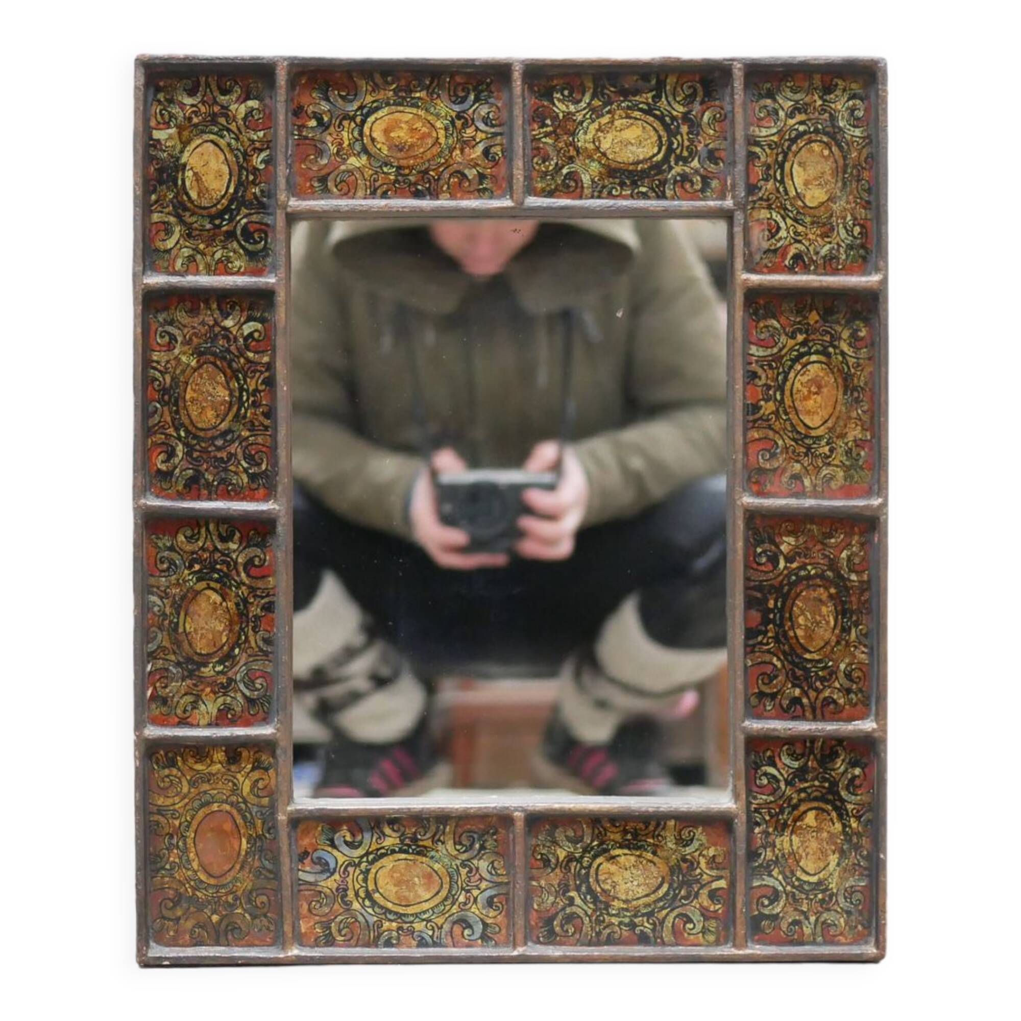 Vintage hand-painted wooden mirror