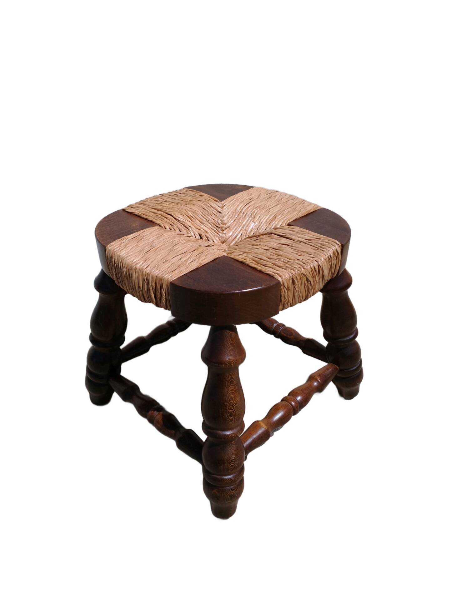 Antique wooden and straw stool