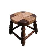 Antique wooden and straw stool