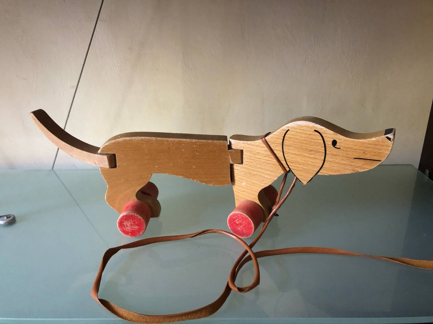 Wooden pull-along dog toy